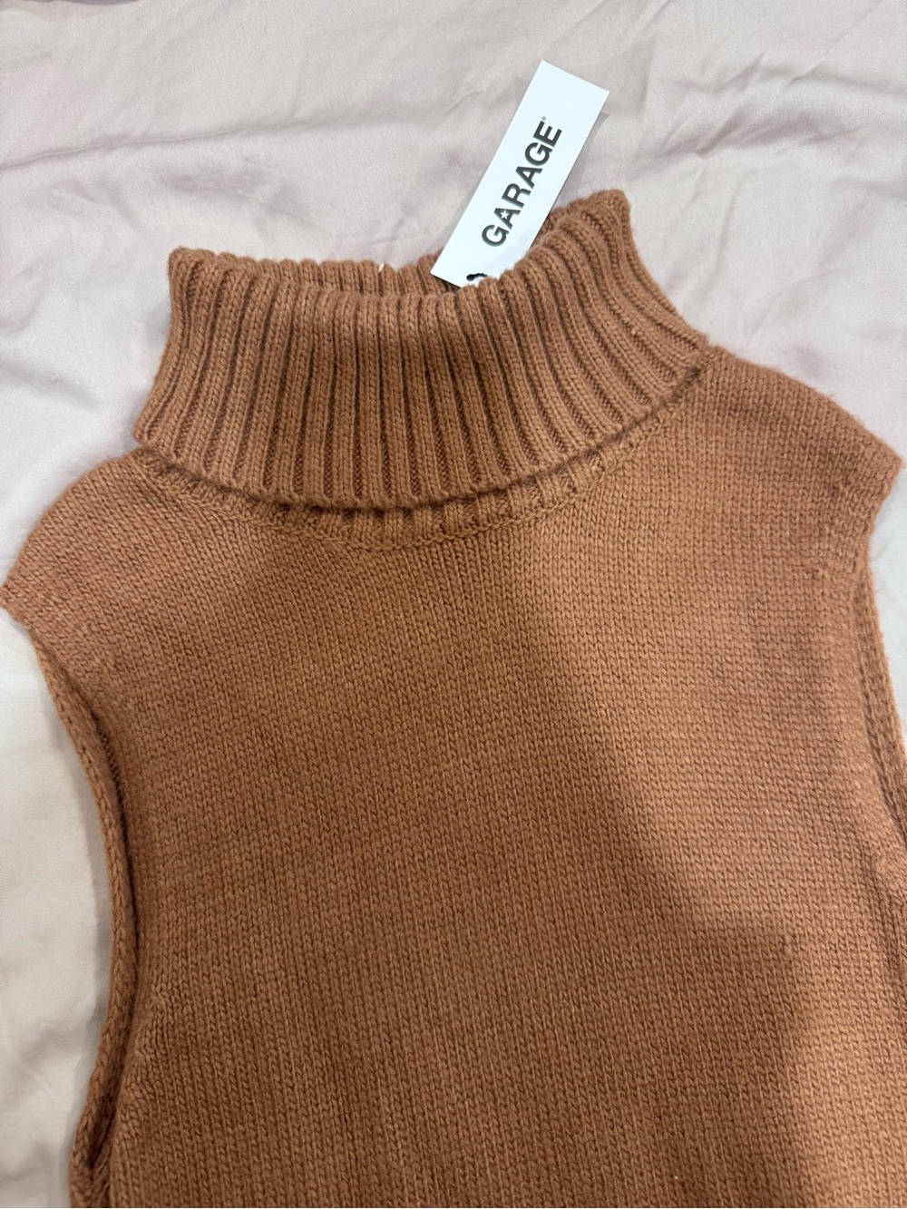 Garage Sleeveless Turtleneck Sweater Vest - Camel Brown